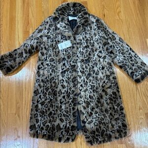 Zara Womens Leopard Print Faux Fur Teddy Coat - Large slim fit
